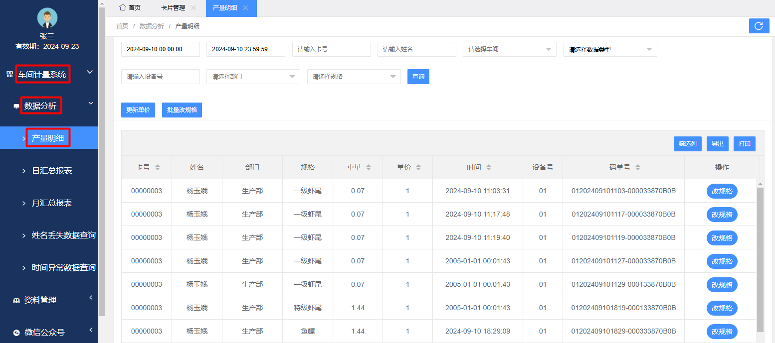 明细报表查询功能